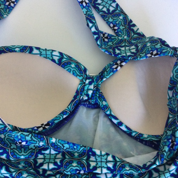 Spanx Love Your Assets Swimsuit Size Medium Blue One Piece Geometric Support - Picture 13 of 16